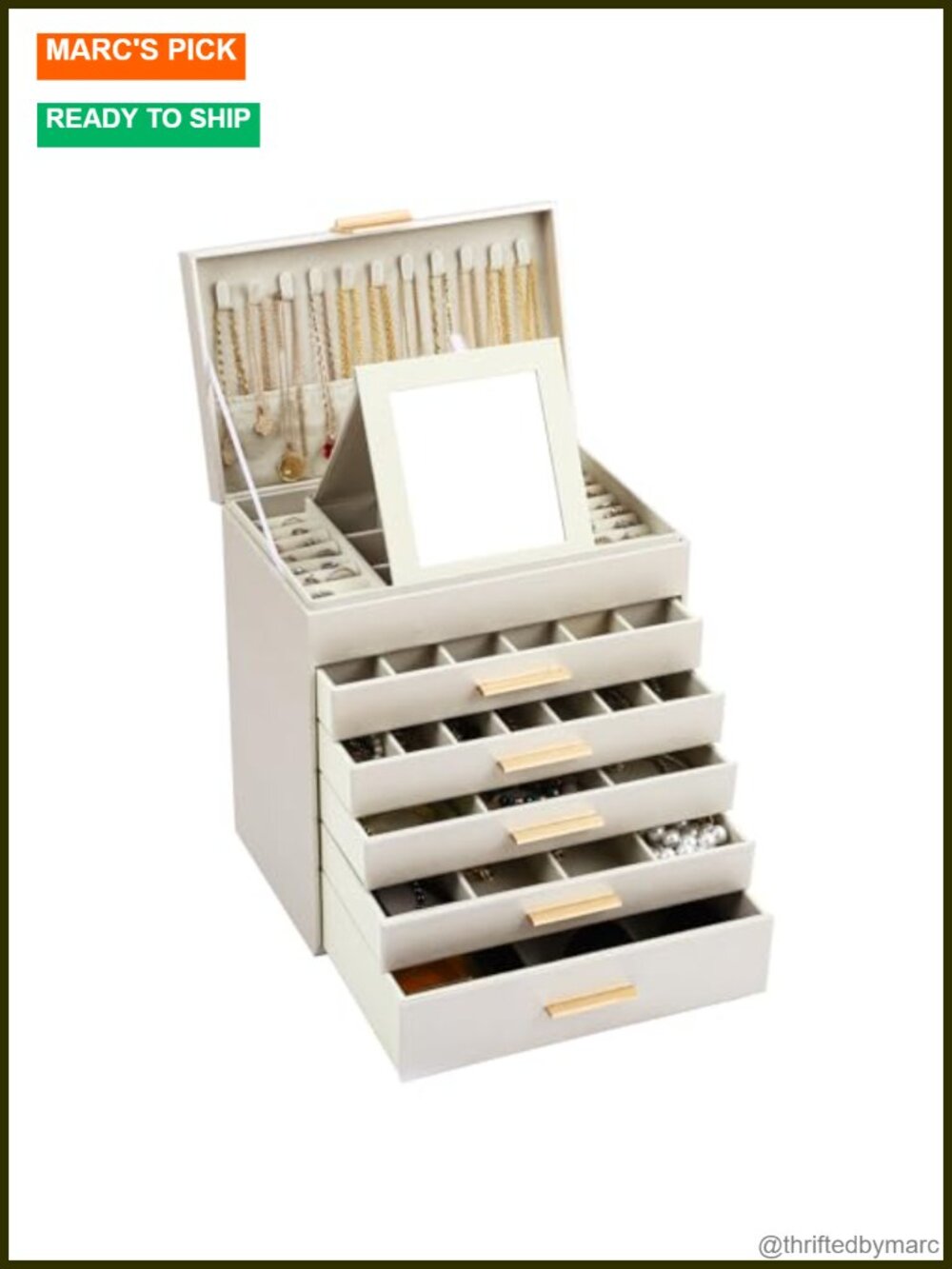 6 Layer Large Jewelry Box Organizer PU Leather Storage Case with Mirror